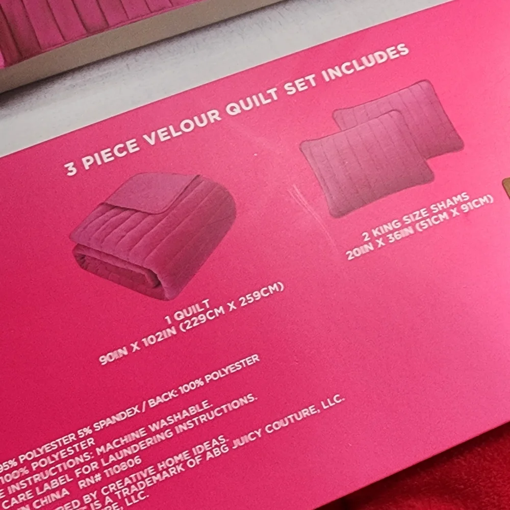 Juicy Coulture Hot Pink 3 Piece King Size Velour Quilt Set The Rose Collection